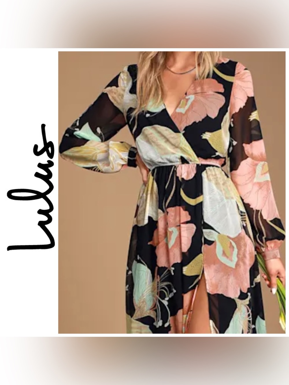 Lulus Wondrous Water Lilies Black Floral Print Dress